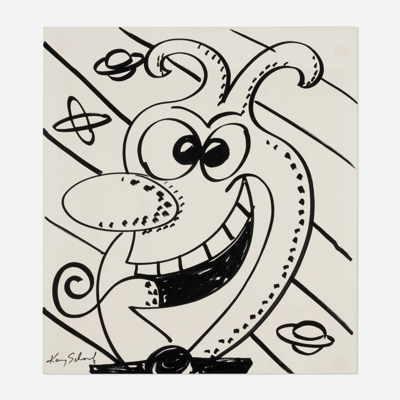 Kenny Scharf, Untitled: Kenny Scharf Untitled marker on paper 25.5 h x 23.125 w in (65 x 59 cm) This original work was drawn on the verso of a poster for the exhibition Kenny Scharf held 25 February - 24 March 1984 at Tony