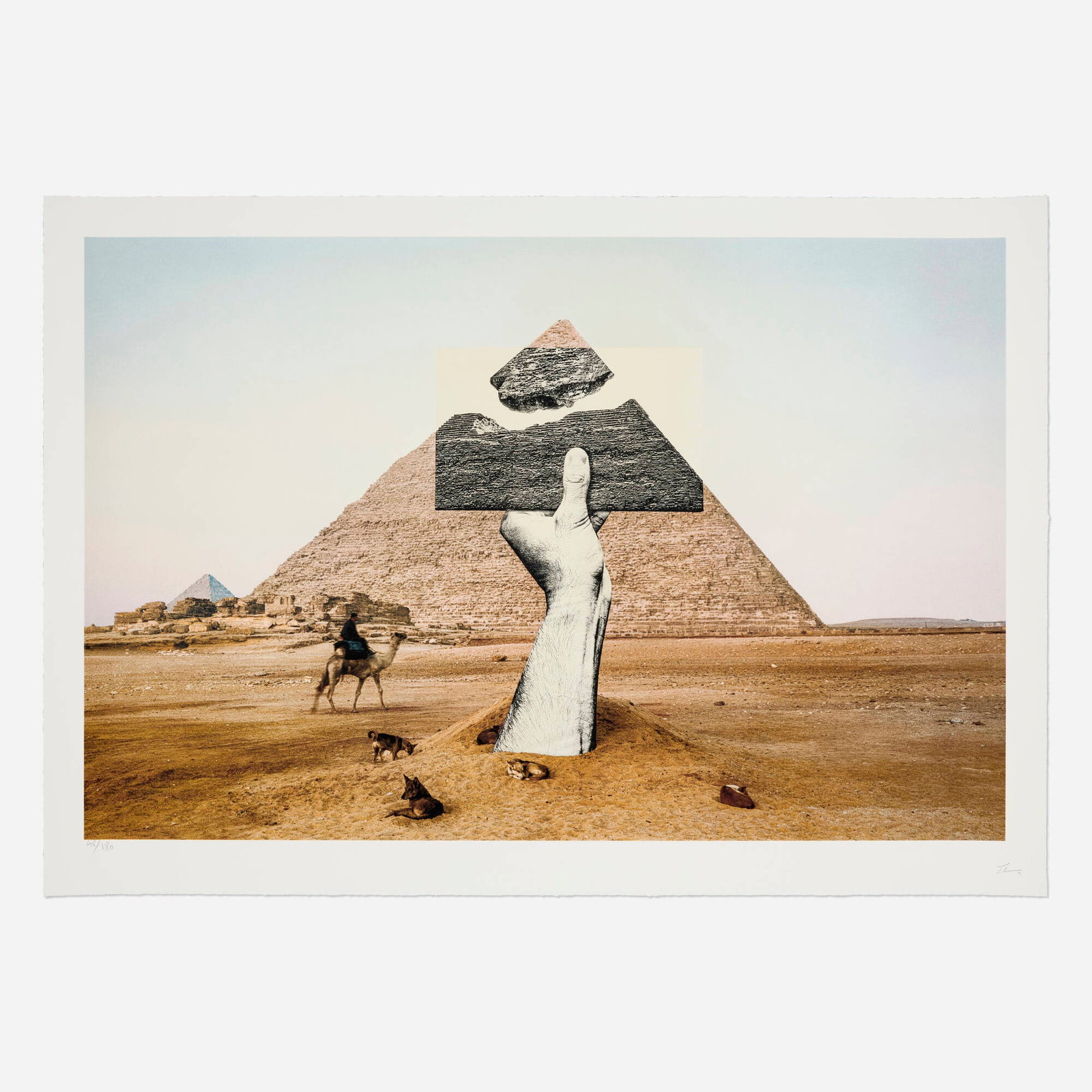 JR, Trompe l'oeil, Greetings from Giza, 22 Octobre 2021: JR Trompe l'oeil, Greetings from Giza, 22 Octobre 2021 2022 lithograph in colors on BFK Rives image: 23.75 h x 36.25 w in (60 x 92 cm) sheet: 27.5 h x 39.375 w in (70 x 100 cm) Signed, dated, and numb