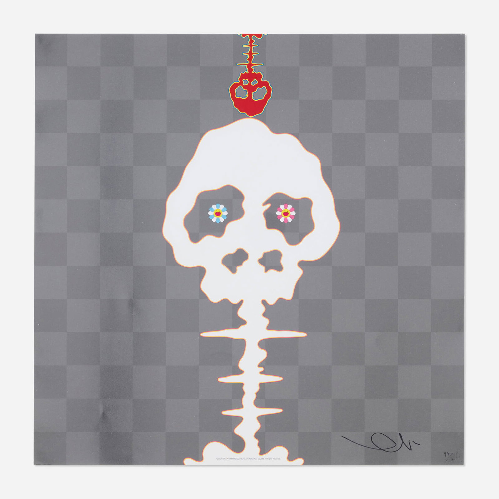 Takashi Murakami, Dokuro (Silver): Takashi Murakami Dokuro (Silver) 2000 offset lithograph in colors 19.5 h x 19.5 w in (50 x 50 cm) Signed and numbered to lower right 'Murakami 97/300'. This work is number 97 from the