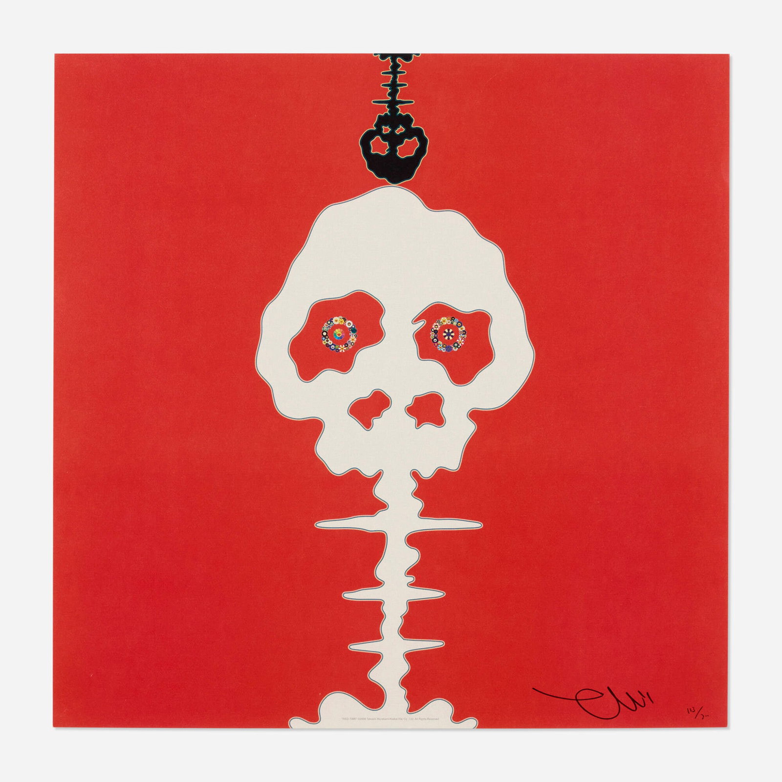 Takashi Murakami, Time Bokan (RED-TIME): Takashi Murakami Time Bokan (RED-TIME) 2008 offset lithograph in colors 19.5 h x 19.5 w in (50 x 50 cm) Signed and numbered to lower right 'Murakami 113/300'. This work is number 113 from th