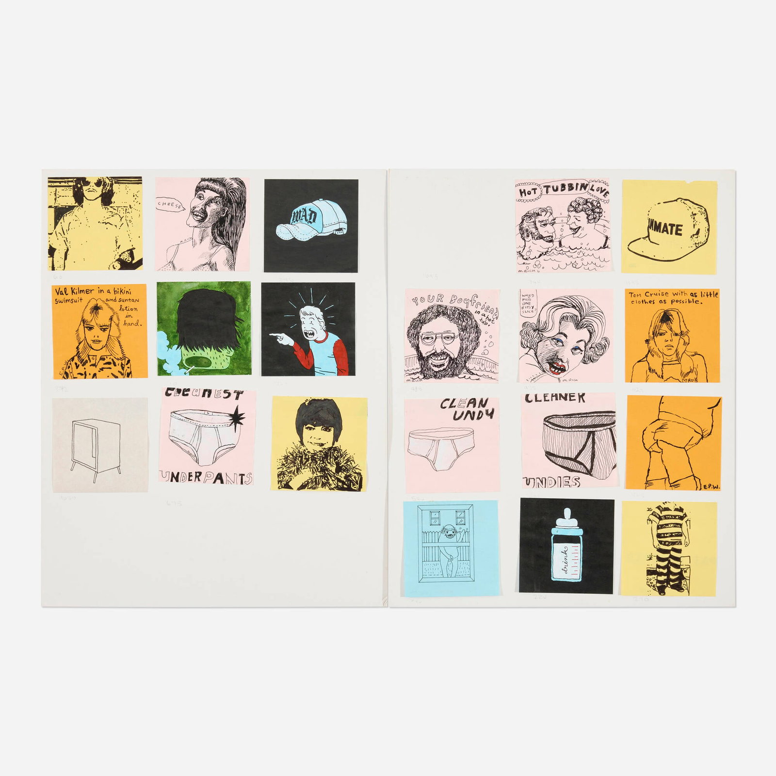 Various Artists, Collection of twenty drawings: Various Artists Collection of twenty drawings 2004 ink on sticky note each: 3 h x 3 w in (8 x 8 cm) Lot includes twenty original drawings on sticky notes by various artists including Martha Rich,