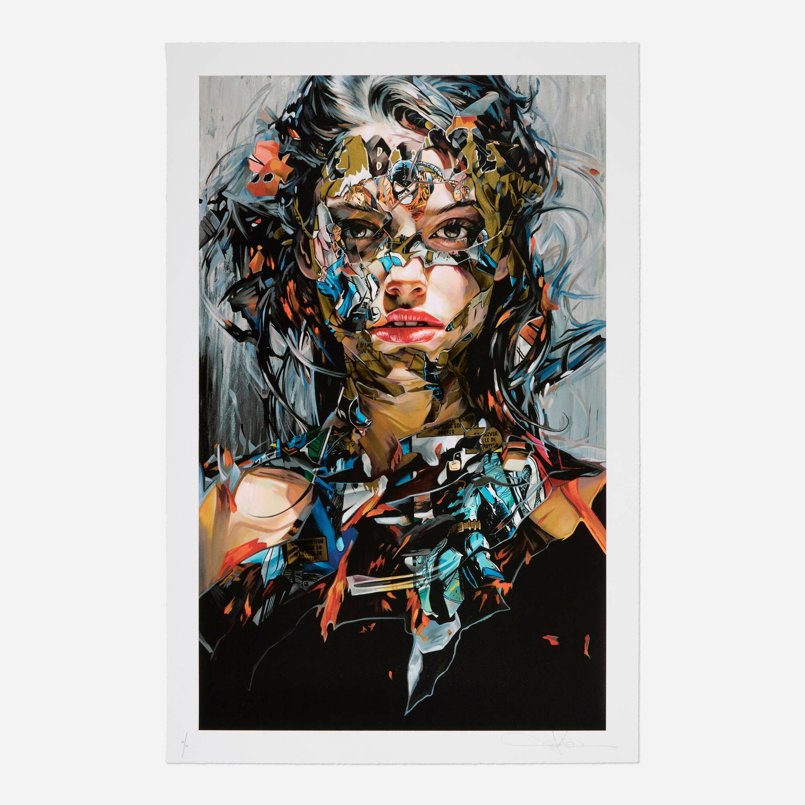 Sandra Chevrier, La Cage, une envie de crime (Gold Leaf): Sandra Chevrier La Cage, une envie de crime (Gold Leaf) 2024 screenprint in colors with gold leaf on Somerset image: 32.25 h x 20 w in (82 x 51 cm) sheet: 35.5 h x 23.25 w in (90 x 59 cm) Signed and