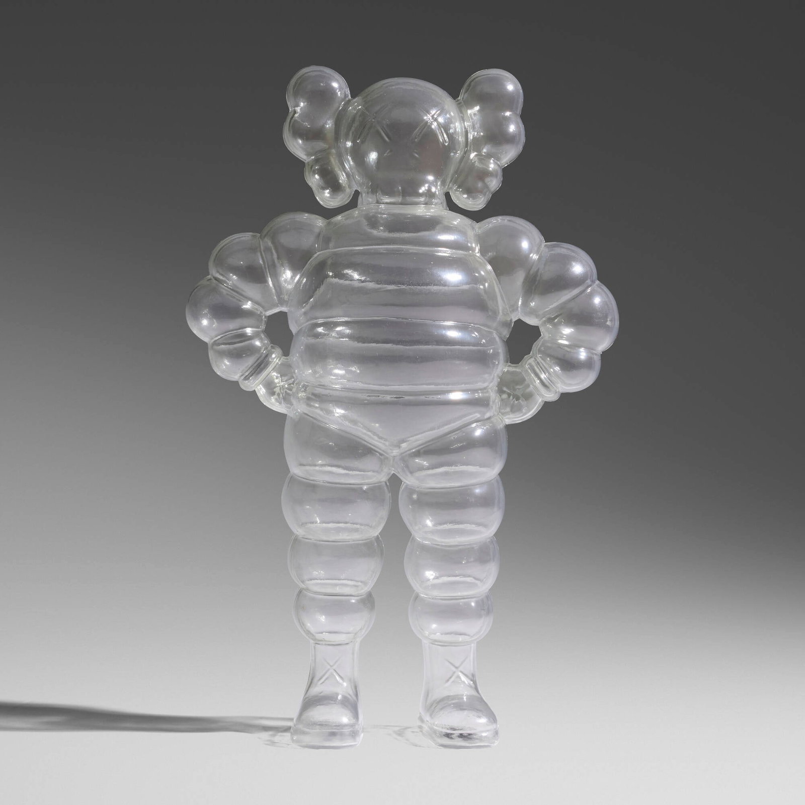 KAWS (Brian Donnelly), Chum (Clear): KAWS (Brian Donnelly) Chum (Clear) 2002 cast resin 13 h x 8 w x 4.5 d in (33 x 20 x 11 cm) Stamped signature, title, date and number to underside of feet 'CHUM.. ?KAWS..02 CHUM 1000/0750'. This w