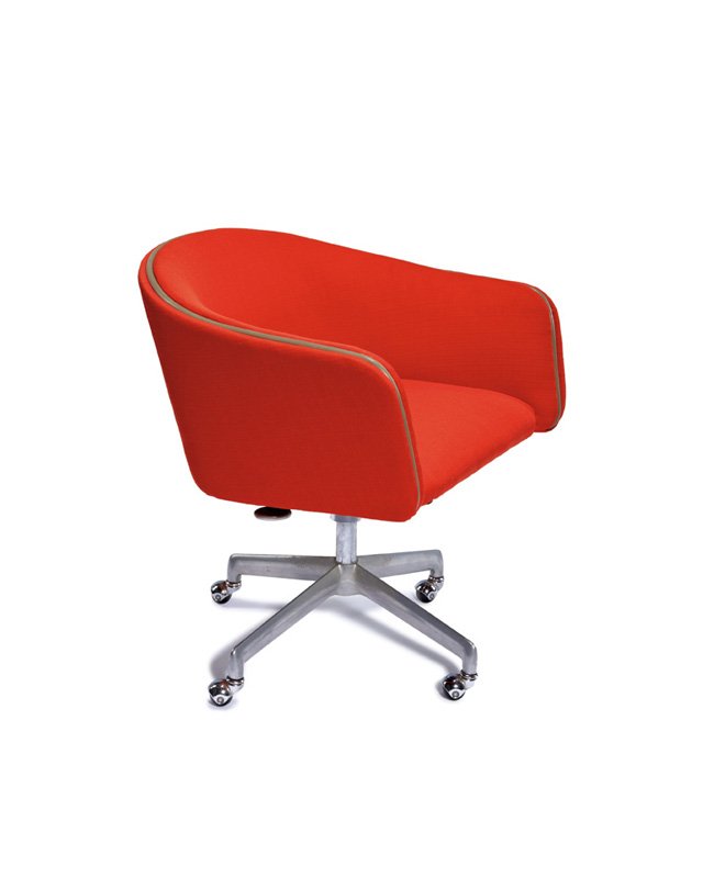 Alexander Girard, Desk chair: Alexander Girard Desk chair Designed 1967 Chrome-plated steel, upholstery Model no. 66318-TSR Herman Miller 29.5" x 26" x 25" Literature: Piña, Leslie. Alexander Girard. Atglen: Schiffer Publishi