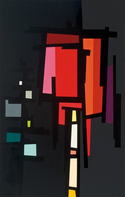 Karl Benjamin, TG #34: Karl Benjamin TG #34 1961 Oil on canvas Signed and dated "KB61" lower right; signed and titled "TG #34 Karl Benjamin" on canvas stretcher verso with artist's address stamped on stretcher verso; retain