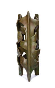 Malcolm Leland, Floor sconce: Malcolm Leland Floor sconce Designed c. 1962, this example executed later Patinated bronze Studio 20.75" x 6.5" diameter Together with black and white photograph of the artist Literature: Tigerman, Bo