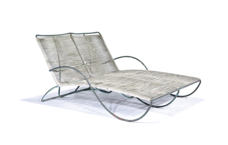 Walter Lamb, Double chaise: Walter Lamb Double chaise Designed c. 1958 Tubular bronze with cotton yacht cord Brown-Jordan Co. 33.5" x 63" x 50" Estimate: $6000 - $8000