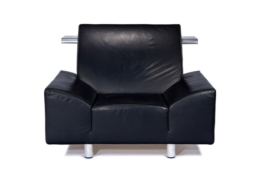 Philippe Starck Prince de Fribourg et Treyer armchair: Philippe Starck Rare Prince de Fribourg et Treyer armchair Designed c. 1987 Aluminum, leather, chrome-plated steel Produced from the edition of 50 Driade 33.75" x 42.75" x 41" Literature: Philippi, Si