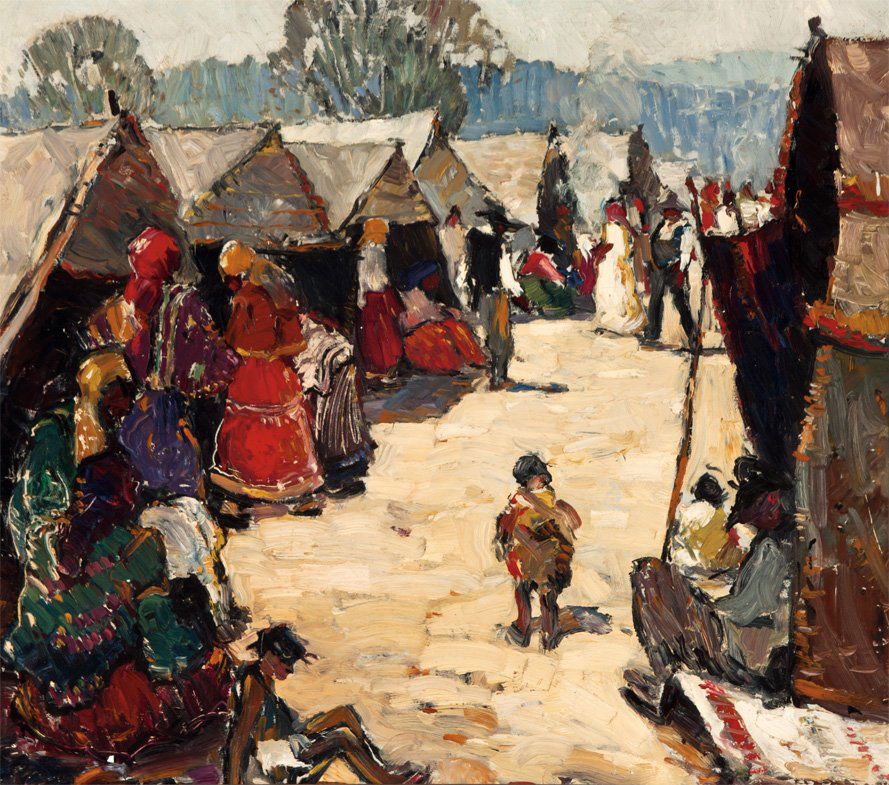 Millard Sheets, The King's Tent: Millard Sheets The King's Tent 1928 Oil on canvas Signed "Millard Owen Sheets" lower right; bears the inscription in pencil "The King's Tent" with Dalzell Hatfield Galleries label on upper canvas stre