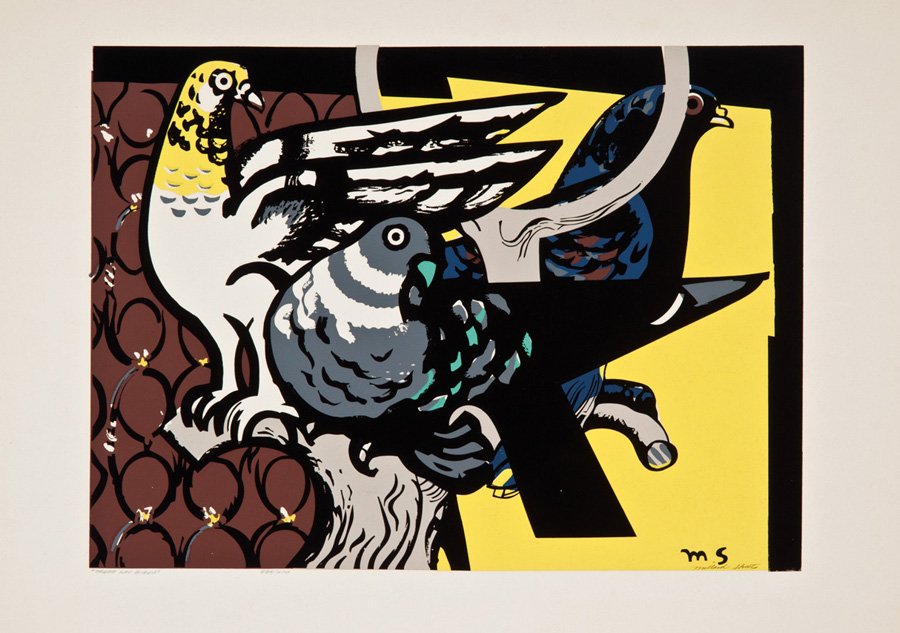 Millard Sheets, Three Gay Birds & Birds of a Feather: Millard Sheets Three Gay Birds & Birds of a Feather (2) c. 1947 Color screenprint A: #228 of 370; B: #104 of 150 A: Signature in pencil lower right; initials in plate lower right; titled with edition