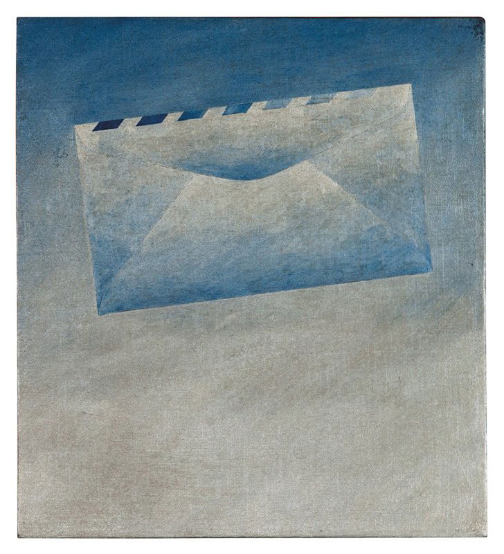 Robert Moskowitz, Air Mail Envelope: Robert Moskowitz Air Mail Envelope 1963 Oil on canvas Retains Leo Castelli Gallery label verso; retains partial Los Angeles County Museum of Art exhibition loan label verso Canvas: 9.875" x 9"; Frame: