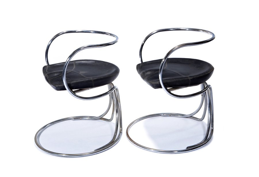 Vladimir Tatlin, Armchairs (2): Vladimir Tatlin Armchairs (2) Designed 1927 Chrome-plated steel, leather Nikol Internazionale Each: 30" x 21" x 21.5" Estimate: $3000 - $5000