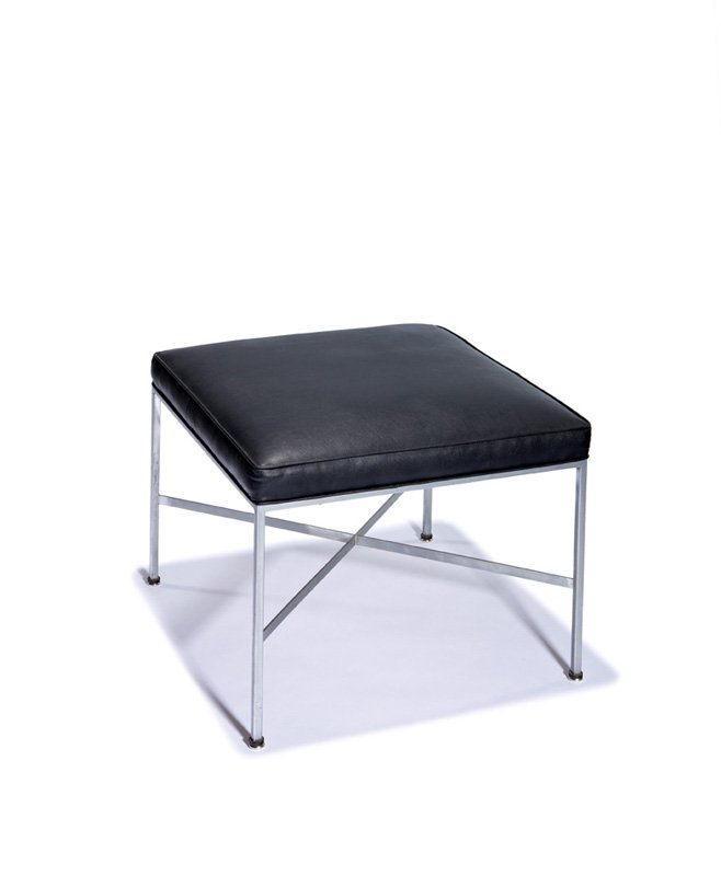 Paul McCobb, Stool: Paul McCobb Stool Designed 1956 Steel, vinyl Model no. 1306 Directional Manufacturing Co. 16.5" x 20.5" x 20.5" Literature: Directional Designs, Paul McCobb. Catalogue. 1956. p 81. Estimate: $50