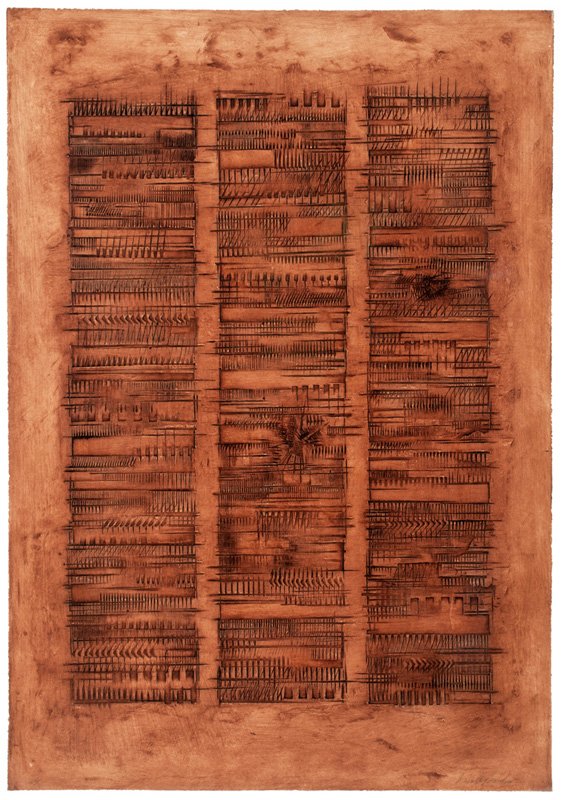 Arnaldo Pomodoro, Cronaca 6: Arnaldo Pomodoro Cronaca 6 1978 Embossing on Fabriano paper #46 of 90 Published and printed by 2RC Edizioni d'Arte, Rome Signed in pencil lower right; edition lower left Image/Sheet: 38.5" x 27"; Fram