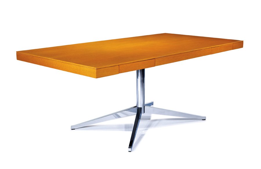 Florence Knoll, Partners desk: Florence Knoll Partners desk Designed c. 1961, this example executed c. 1980 Oak, chrome-plated steel Knoll International 28.5" x 72" x 38" Estimate: $3000 - $5000
