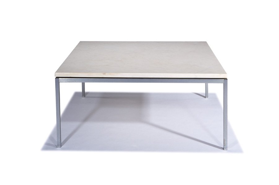 Florence Knoll, Coffee table: Florence Knoll Coffee table Designed c. 1955 Chrome-plated steel, marble Model no. 2518MC Knoll Associates 17.25" x 36" x 36" Literature: Rouland, Steven & Linda. Knoll Furniture 1938-1960. Atglen