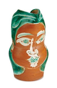 Pablo Picasso, Woman's Face: Pablo Picasso Woman's Face 1953 White earthenware clay, decoration in engobes, knife engraved under partial brushed glaze #141 of 200 Madoura Inscribed "Edition Picasso/141/200/Madoura"; stamped