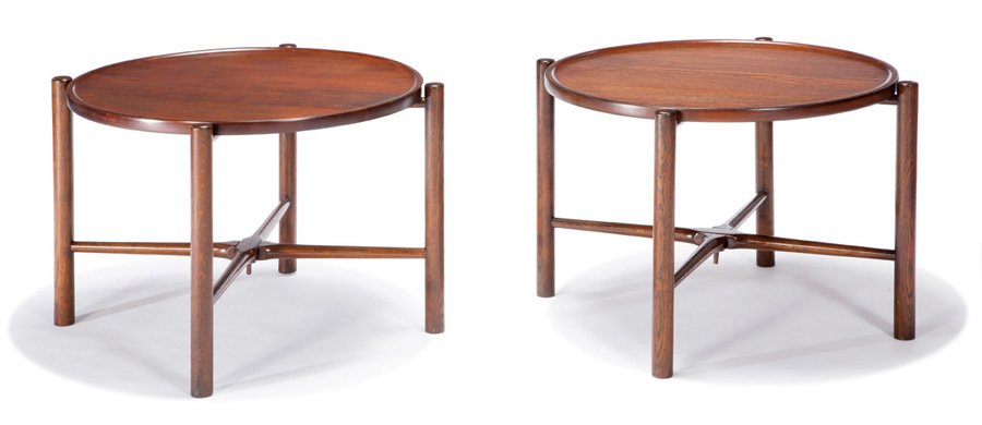 Hans Wegner, Side tables (2): Hans Wegner Side tables (2) Designed 1945 Andreas Tuck Each: 19" x 28.25" diameter Estimate: $3000 - $5000