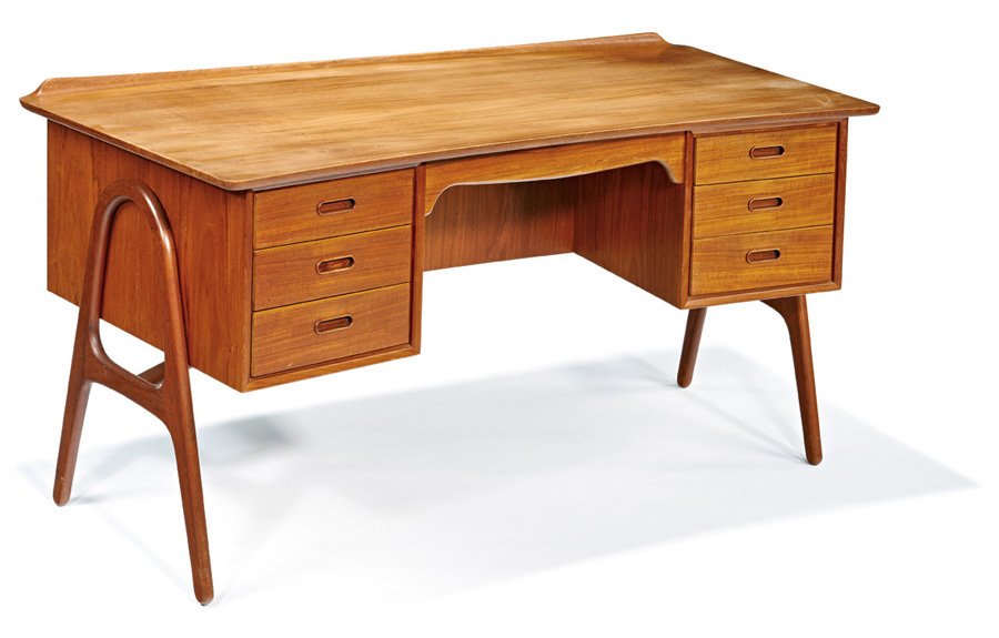Svend Madsen, Desk: Svend Madsen Desk Designed c. 1955 Sigurd Hansen Møbelfabrik Branded manufacturer's marks 30" x 58.5" x 29" Estimate: $1000 - $1500
