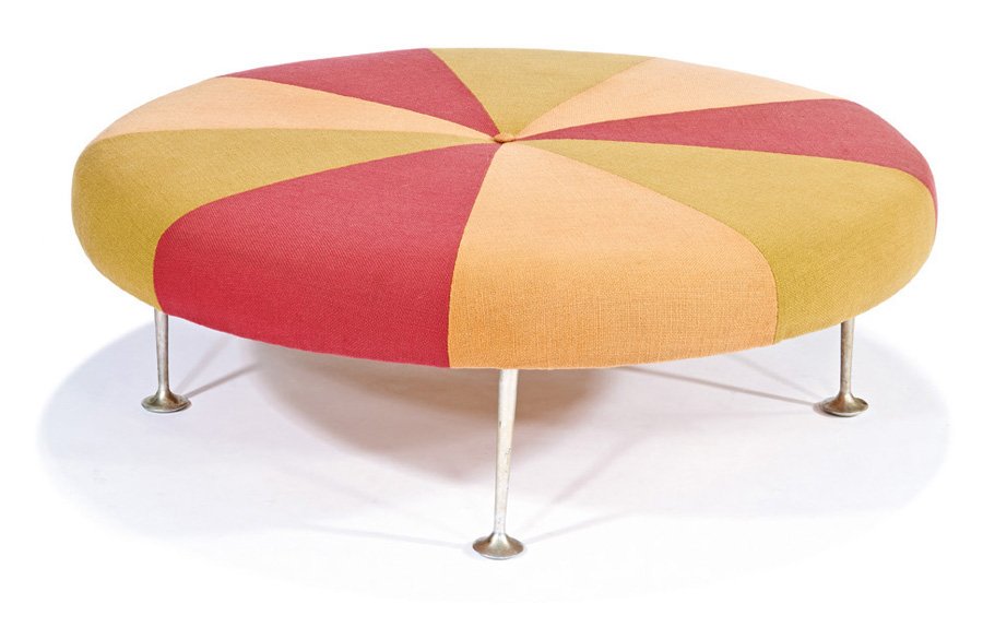 Alexander Girard, Ottoman: Alexander Girard Ottoman Designed 1967 Herman Miller 13" x 35" diameter Literature: Greenberg, Cara. Op to Pop: Furniture of the 1960s. Boston: Little, Brown and Company, 1999. p 37. Estimate: $4000 -