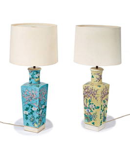 William "Billy" Haines, designer, Lamps (2): William "Billy" Haines, designer Lamps (2) Custom designed for the 1015 North Beverly Drive residence; this example commissioned 1960 Turquoise: 32.5" x 12.5" diameter; and Yellow: 32.25" x 13" diamet