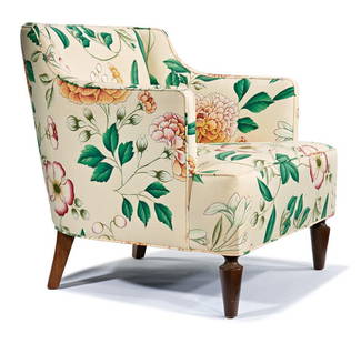 William "Billy" Haines, decorator, Lounge Chairs (2): William "Billy" Haines, decorator Lounge Chairs with Curved Back (2) Selected and customized for the 1015 North Beverly Drive residence 1960 Manufacturer unknown Floral: 28.5" x 29.5" x 30"; Red: 28.7
