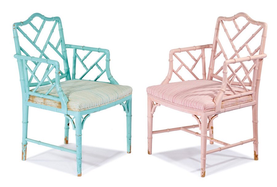 William "Billy" Haines, decorator, Arrmchairs (2): William "Billy" Haines, decorator Faux Bamboo Trellis Armchairs (2) Selected and customized for the 1015 North Beverly Drive residence 1960 Manufacturer unknown Each: 36" x 21" x 21" Provenance: Rita