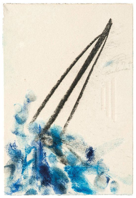 Dan Flavin, Untitled: Dan Flavin Untitled 1987 Crayon on paper Initialed, dated and inscribed in pencil upper center sheet Together with signed and inscribed note from the artist Image/sheet: 5.75" x 4"; Frame: 7.75" x 5.7