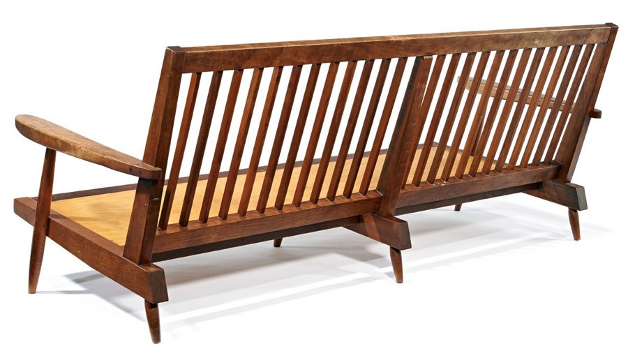 George Nakashima, Settee: George Nakashima Settee Designed c. 1955 American black walnut Studio 30.25" x 78" x 33" Estimate: $6000 - $9000