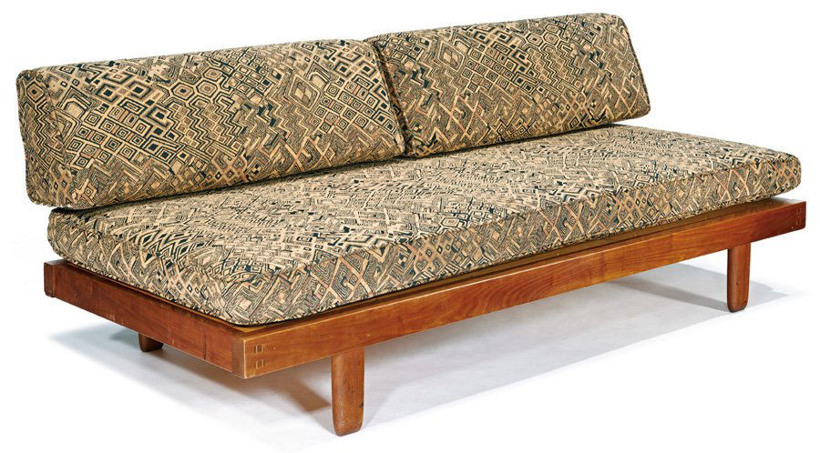 George Nakashima, Daybeds (2): George Nakashima Daybeds (2) Executed 1963 Cherry and upholstery Studio One example marked "Bennett" Each: 28" x 73" x 31" Provenance: Property from the Edmund J. Bennett Collection (acquired directly