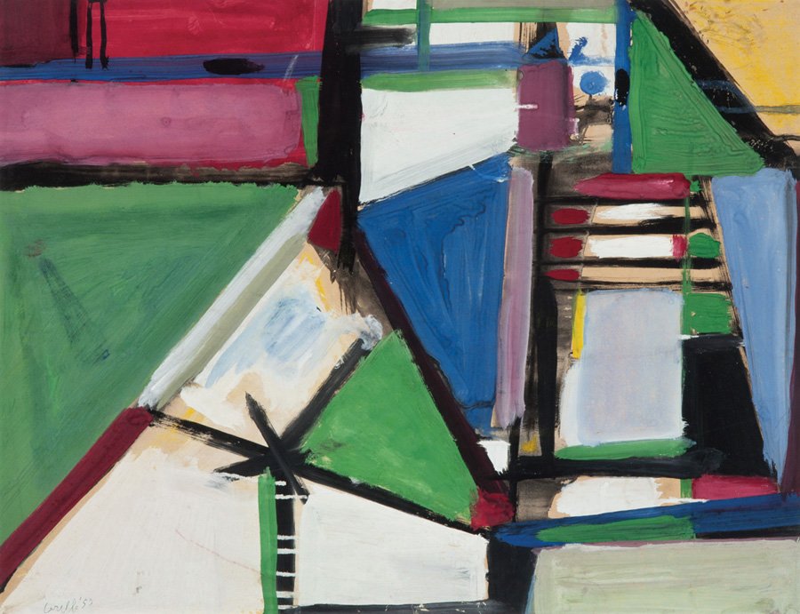 John Grillo, Untitled: John Grillo Untitled 1950 Gouache on paper Signed and dated lower left Image/sheet: 20"" x 26""; Frame: 27.25"" x 33.25"" Estimate: $2500 - $3500