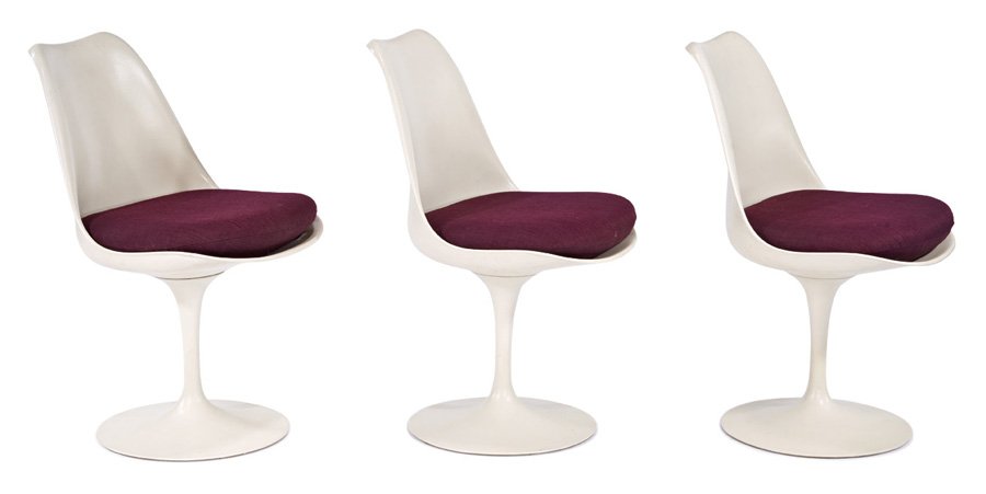 Eero Saarinen, Dining suite (7): Eero Saarinen Dining suite (7) Designed 1955-56 Model nos. 164TR (table) and 151C (Tulip chairs) Knoll Table retains a Knoll Studio label and chairs retain a Knoll International label Table: 28.5" x 5