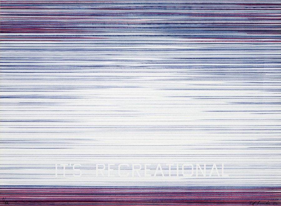 Ed Ruscha, It's Recreational (World series): Ed Ruscha It's Recreational (World series) 1982 3-color lithograph on Arches 88 paper #8 of 40 Published and printed by Gemini G.E.L., Los Angeles Signed and dated in pencil lower right; edition lower