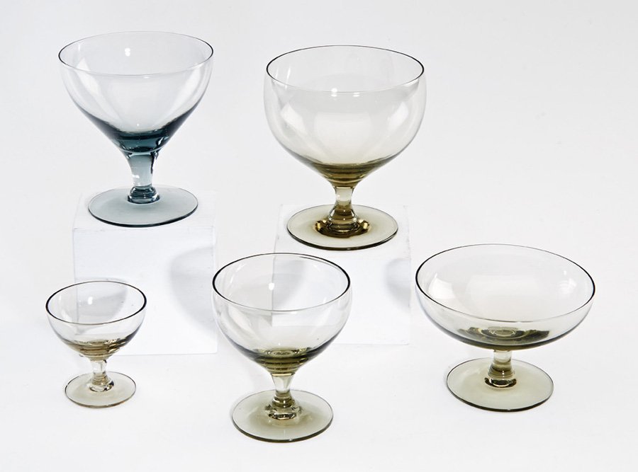 Russel Wright, Stemware (38 pieces): Russel Wright Chartreuse and granite gray stemware (38 pieces) Designed 1951 American Modern Various dimensions Comprised of eight each in chartreuse: Goblet, Sherbert, Wine, Cordial; and six Cocktail