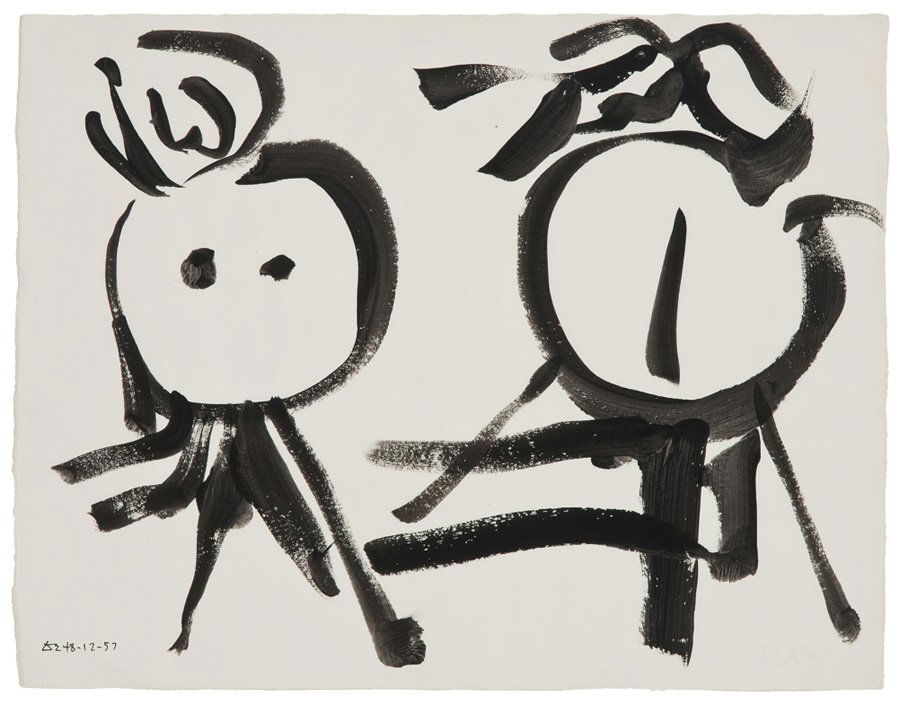 David Smith, 48-12-57: David Smith 48-12-57 1957 Ink on Japanese paper Signed and dated in black ink lower left; retains two Knoedler Gallery labels verso Image/sheet: 17.5" x 22.5"; Frame: 26.25" x 31.125" Provenance: Prop