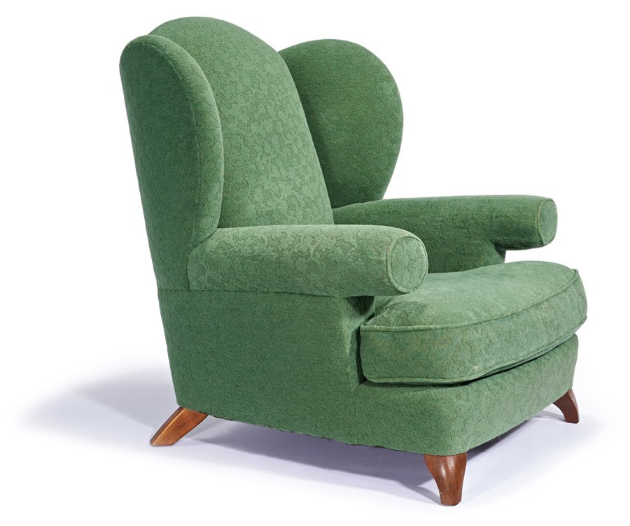 Roy McMakin, Wing armchair: Roy McMakin Wing armchair Designed 1989 Domestic Furniture Co. 41" x 37" x 40" Literature: Darling, Michael. Roy McMakin: A Door Meant as Ornament. Exhibition Catalogue. Los Angeles: MOCA, 2003. p 32.