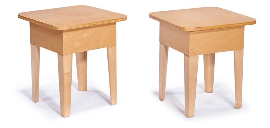 Roy McMakin, Cove tables (2): Roy McMakin Cove tables (2) Designed c. 1990 Domestic Furniture Co. Each: 20" x 19" x 19" Literature: McMakin, Roy. Domestic Furniture Co. Furniture Catalogue. San Diego: Commercial Press, 1988. np. A