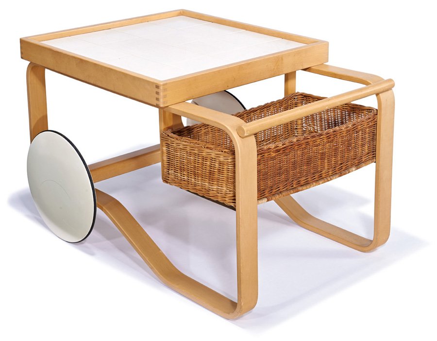 Alvar Aalto, Tea Trolly: Alvar Aalto Tea Trolly Designed 1937; this example manufactured later Model no. 900 Artek 23" x 36" x 25.375" This design was introduced to the public in 1937 at the Paris World's Fair. Estimate: