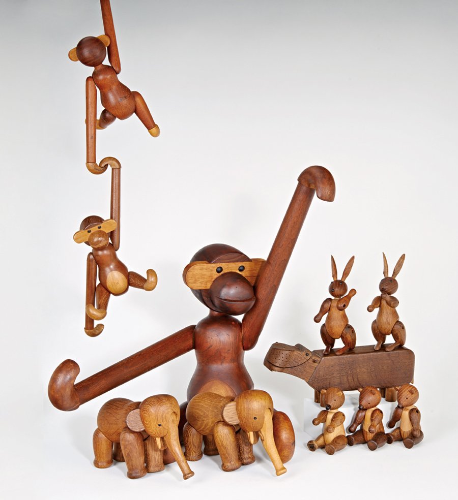 Kay Bojesen, Animals (11): Kay Bojesen Animals (11) Designed 1951-1957 Studio Each branded "Kay Bojesen/Denmark/Copyright" Largest (monkey): 18" high Comprised of two rabbits, two elephants, one hippopotamus, three bears, and t