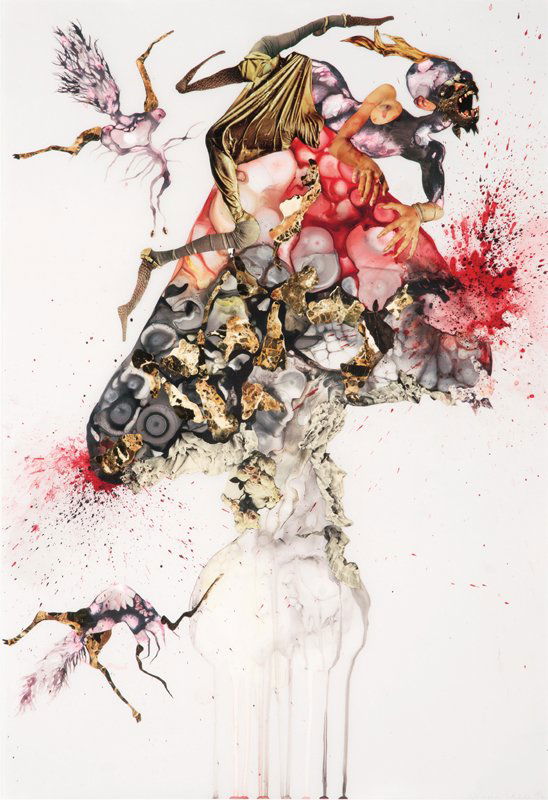 Wangechi Mutu, Howl: Wangechi Mutu Howl 2006 Archival pigment print with color screenprint on paper #8 of 40 Published by MOCA Projects Council, Los Angeles Signed in pencil lower right with date and edition Image/sheet: