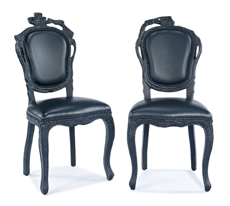 Maarten Baas, Smoke dining chairs (2): Maarten Baas Smoke dining chairs (2) Designed 2003 Moooi Each: 42" x 19.75" x 23" Estimate: $5000 - $7000