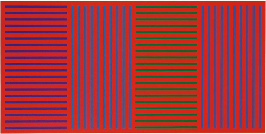 Karl Benjamin, #32: Karl Benjamin #32 1975 Oil on canvas Signed, titled, and dated in black felt-tip marker verso Canvas: 31" x 62"; Frame: 32.25" x 62.25" Louis Stern has confirmed the authenticity of this work. It will