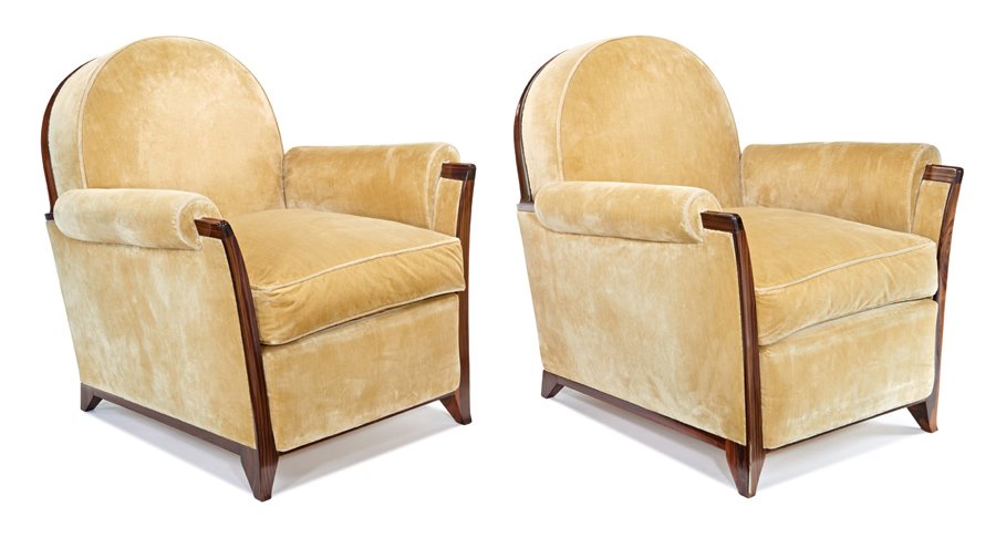 Alfred Porteneuve, Armchairs (2): Alfred Porteneuve Armchairs (2) Designed c. 1935 Atelier Porteneuve Each with branded signature "a. Porteneuve" Each: 31" x 28" x 32.5" Provenance: Madame Jorda, Paris, France; Mr. & Mrs. Jacob Y. & S