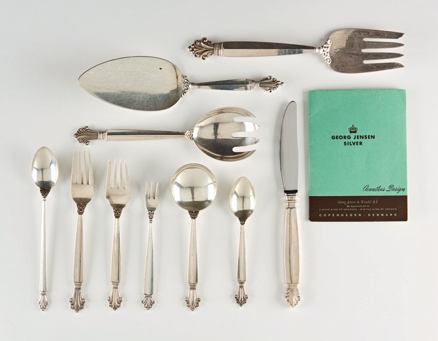 Johan Rohde, Acanthus silver service (87): Johan Rohde Acanthus silver service (87) Designed 1917; executed post-1945 Georg Jensen Various dimensions Comprised of a seven-piece service for twelve, three serving pieces, and manufacturer's broch