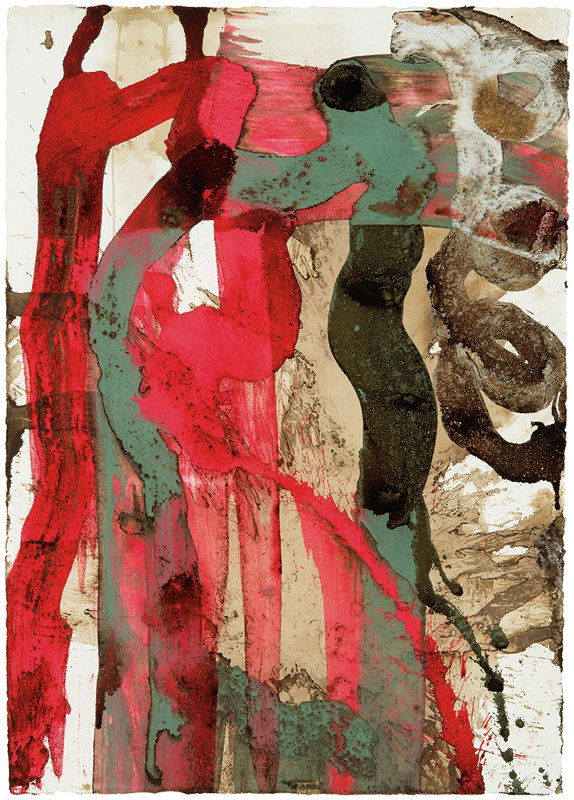 Ed Moses, Cock Bak: Ed Moses Cock Bak 1990 Asphaltum and acrylic on washi paper Signed "EMZ 3-90" in graphite lower right sheet; retains L.A. Louver Gallery label verso Sheet: 41" x 29.5"; Frame: 45" x 33" Illustrated: E