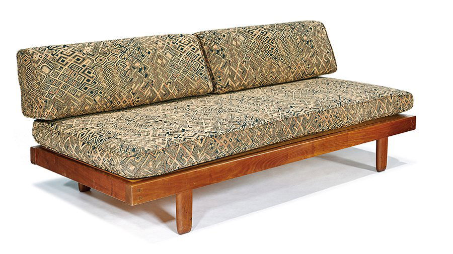 George Nakashima, Conoid headboard & daybeds (3): George Nakashima Conoid headboard & daybeds (3) Executed 1963 American black walnut Studio Headboard: 24" x 78" x 17.5"; Daybeds each: 28" x 73" x 31" Provenance: Property from the Edmund J. Bennett C