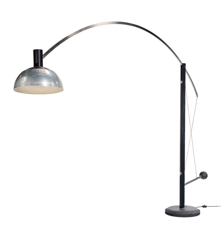 Robert Sonneman, L'Arc lamp: Robert Sonneman L'Arc lamp Designed 1974 Model no. 8144 Sonneman As illustrated (adjustable): 78" x 17" diameter at base Literature: Sonneman catalogue. nd., p5. Lighting