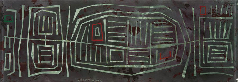 Duilio Barnabe, Art glass panel: Duilio Barnabe Art glass panel Designed c. 1955 Fontana Arte Inscribed "Dubé*Fontana Arte" lower center 16.25" x 47" Decorative Arts