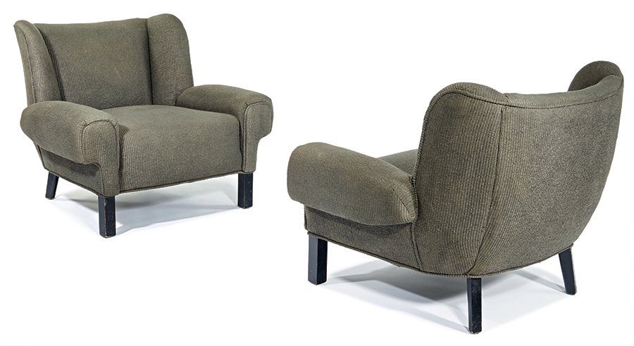 Paul Laszlo, Lounge chairs (2): Paul Laszlo Lounge chairs (2) Designed c. 1948 Model no. L-689 Herman Miller Each: 28.75" x 34" x 31" Literature: Herman Miller Furniture, manufacturer's catalogue, 1948. 52. Furniture
