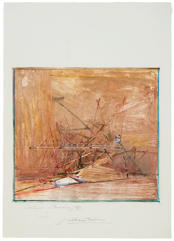 Nathan Oliveira, Autunno in Toscano 1986 1: Nathan Oliveira Autunno in Toscano 1986 1 1986 Monotype on paper Signed and titled in graphite lower center margin of sheet; date in plate upper left image; retains Goldeen Gallery label verso Image: